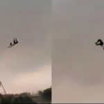 യുപിയില്‍ പ്രകൃതിയുടെ സംഹാരതാണ്ഡവം: വായുവില്‍ അമ്പതടി ഉയരത്തിലേക്ക് പറന്ന് യുവാവ്.