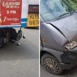 പായോട് കെ.എസ്.ആർ.ടി.സി ബസിന് പിന്നിൽ വാനും സ്കൂട്ടറും ഇടിച്ചു കയറി അപകടം; സ്കൂട്ടർ യാത്രികന് പരിക്ക്